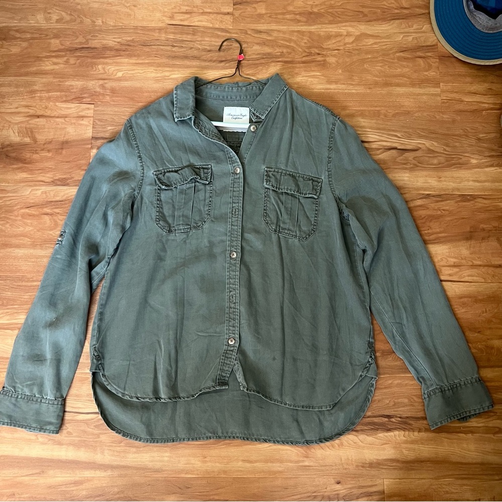 American eagle olive oversized flannel size large
